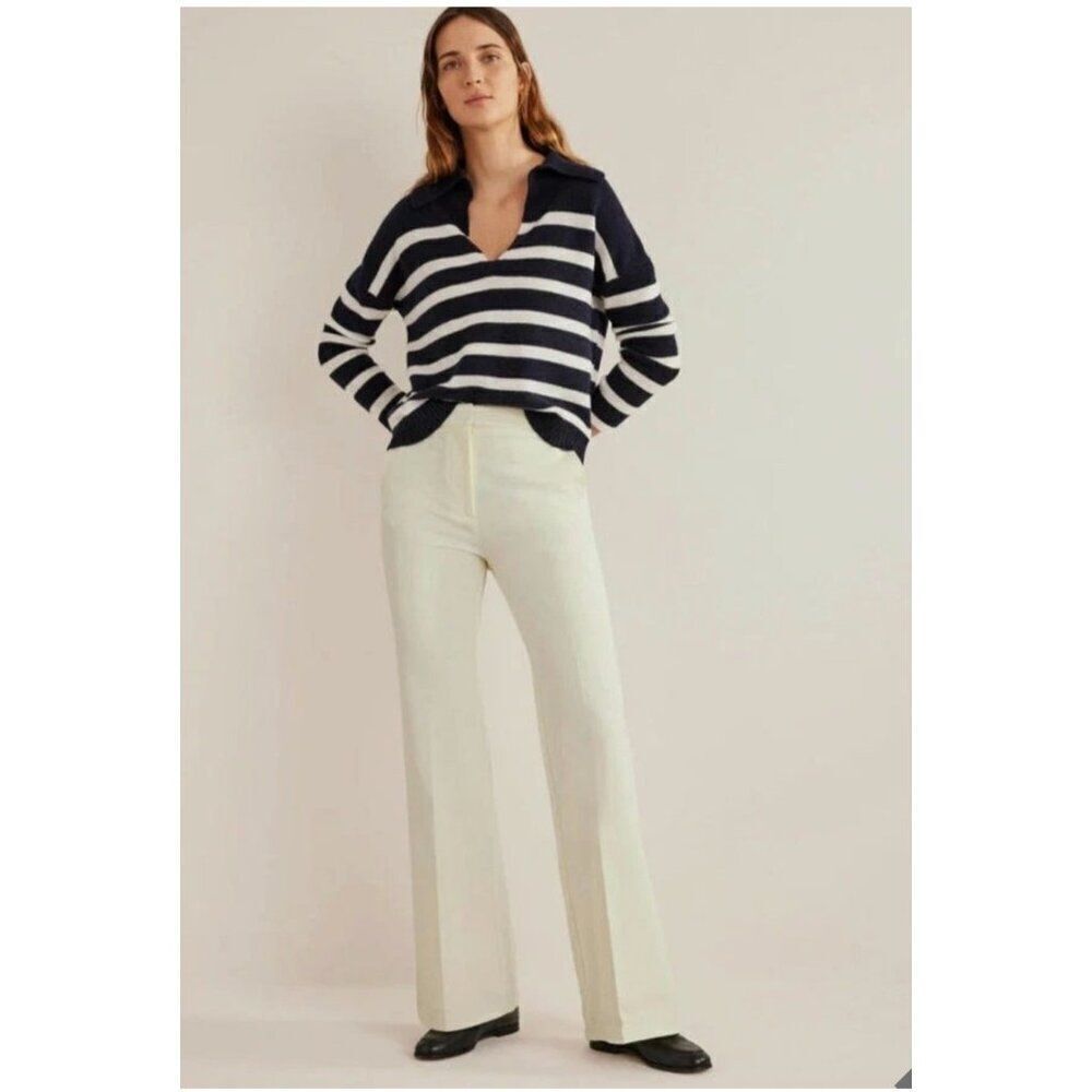 Boden Women Trousers Ivory Pants UK 14L US 10L 10 Tall Flare Bistretch R0250 NWT
